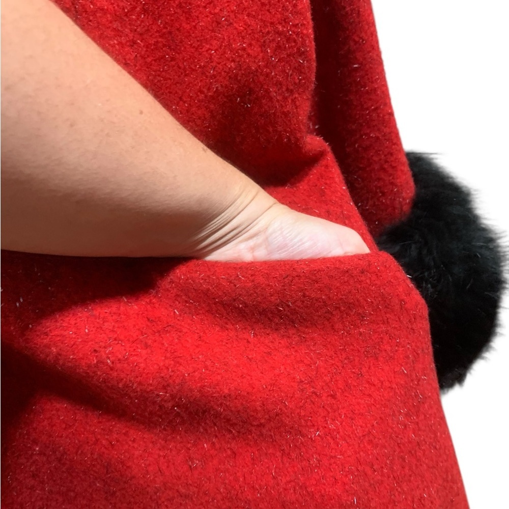 Vntg 50’s Volup Lilli Ann Red wool Coat with Black Fur Trim size XL - Picture 4 of 11